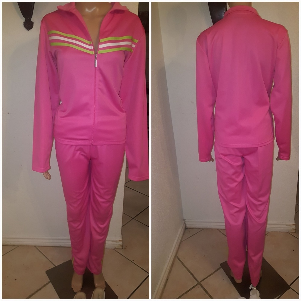 Pink jog set and sketcher slide sneakers